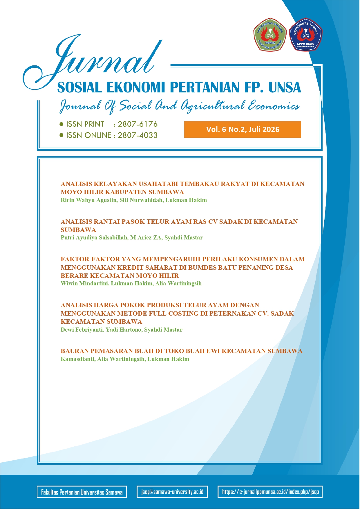 					View Vol. 6 No. 2 (2026): Jurnal Sosial Ekonomi Pertanian
				