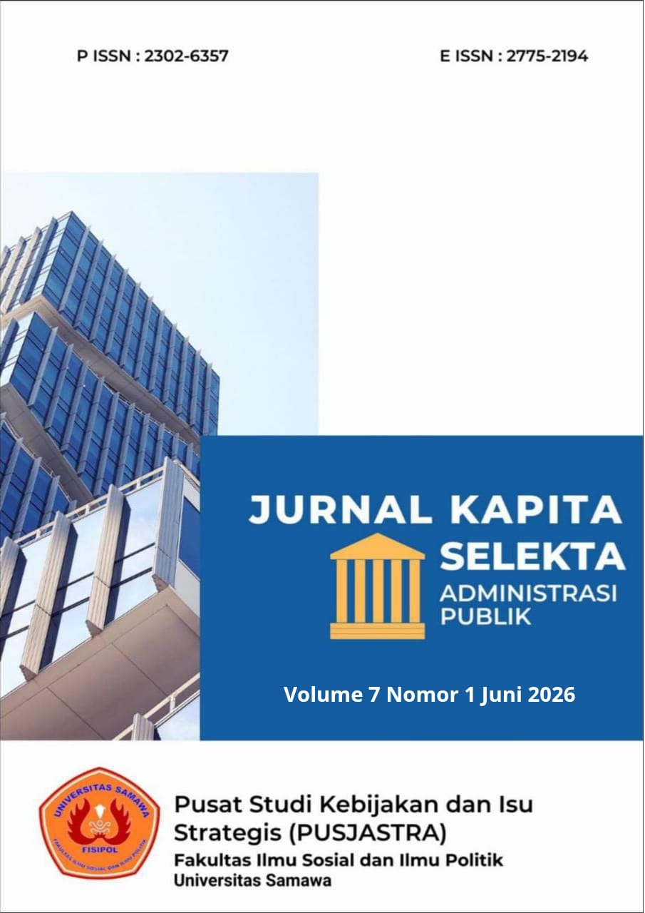 					View Vol. 7 No. 1 (2026): Jurnal Kapita Selekta Administrasi Publik
				
